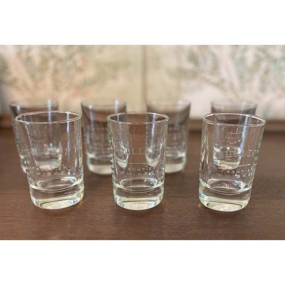 7 ORIGINAL OVAL BULLEIT BOURBON FRONTIER WHISKEY GLASSES  NOS EMBOSSED-WEIGHTED